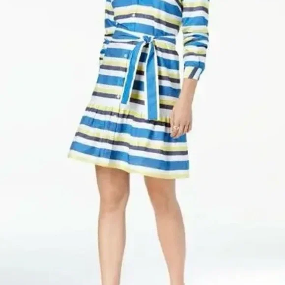 Tommy Hilfiger Blue and Yellow Striped Shirt Dress with Belt. Size 12 - Picture 6 of 6